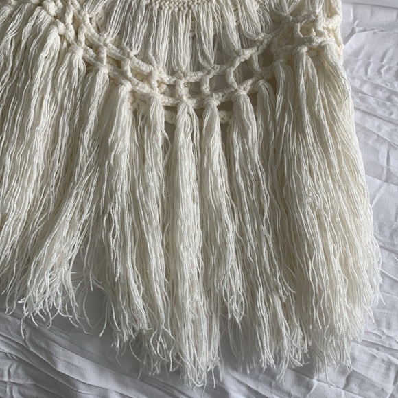 DENIM 24/7 Women’s Cream Sweater Detailed Soft Crochet Fringe Short Sleeve L - Picture 6 of 13